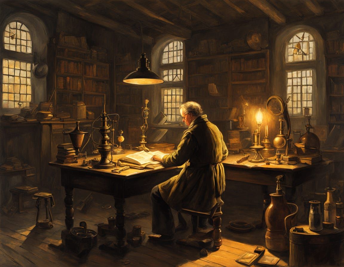 Eighteenth Century Scientist in a Golden Glow