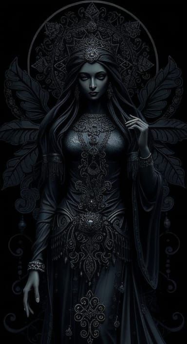 Goddess of Darkness in Impasto Oil Painting Style