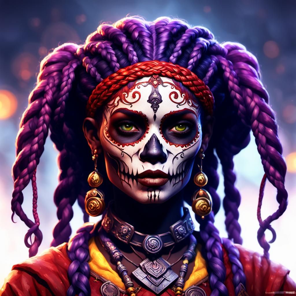 Voodoo Priestess with Skull Face Paint in Dark Fantasy Style