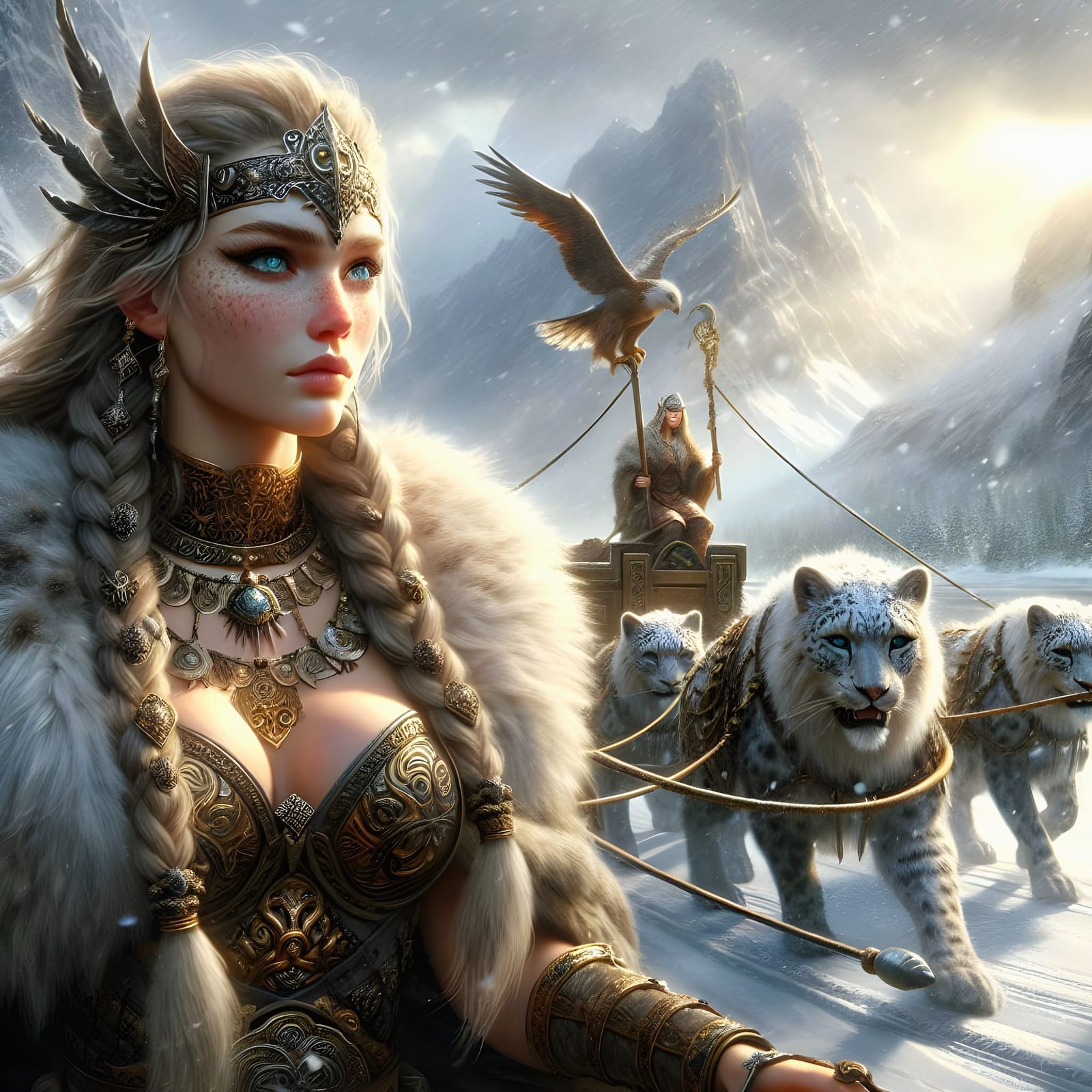 Ethereal Goddess Freyja Reigns in Viking Splendor