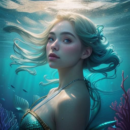 Underwater Mermaid Portrait in Dreamy Pastel Colors