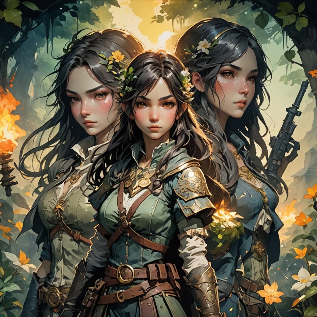 RPG Hero in Watercolor Style at Dawn