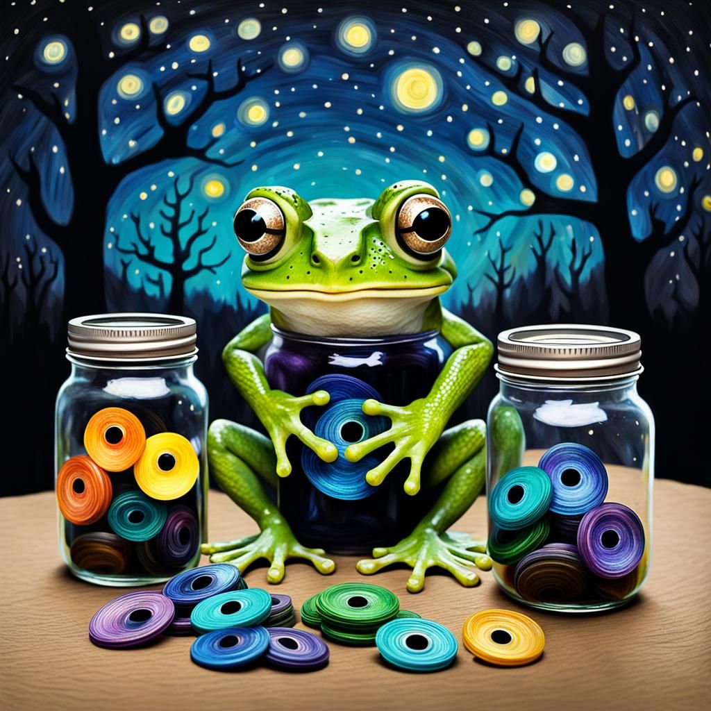 Gothic Tree Frog with Googly Eyes in Jars