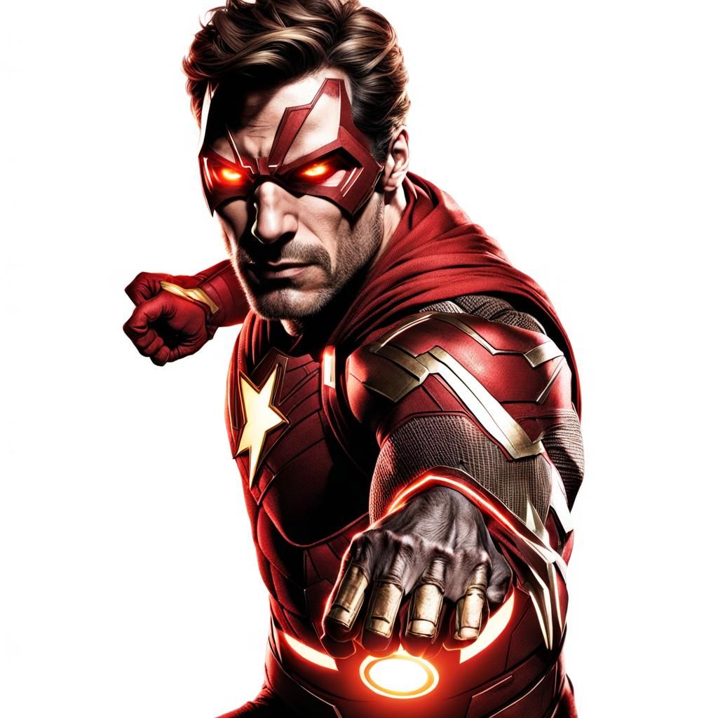 Superhero in Ruins with Glowing Energy