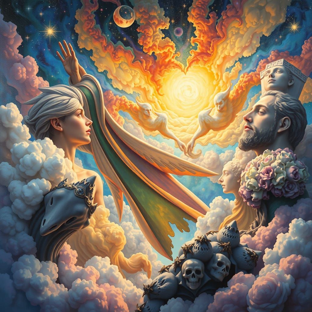 HyperDetailed Metaphysical Painting of Celestial, Dreamlike, Inner Visions Slowly Unfolding