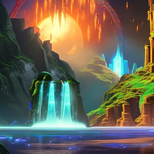 Mystical Atlantis Game Level in Cosmic Illustration