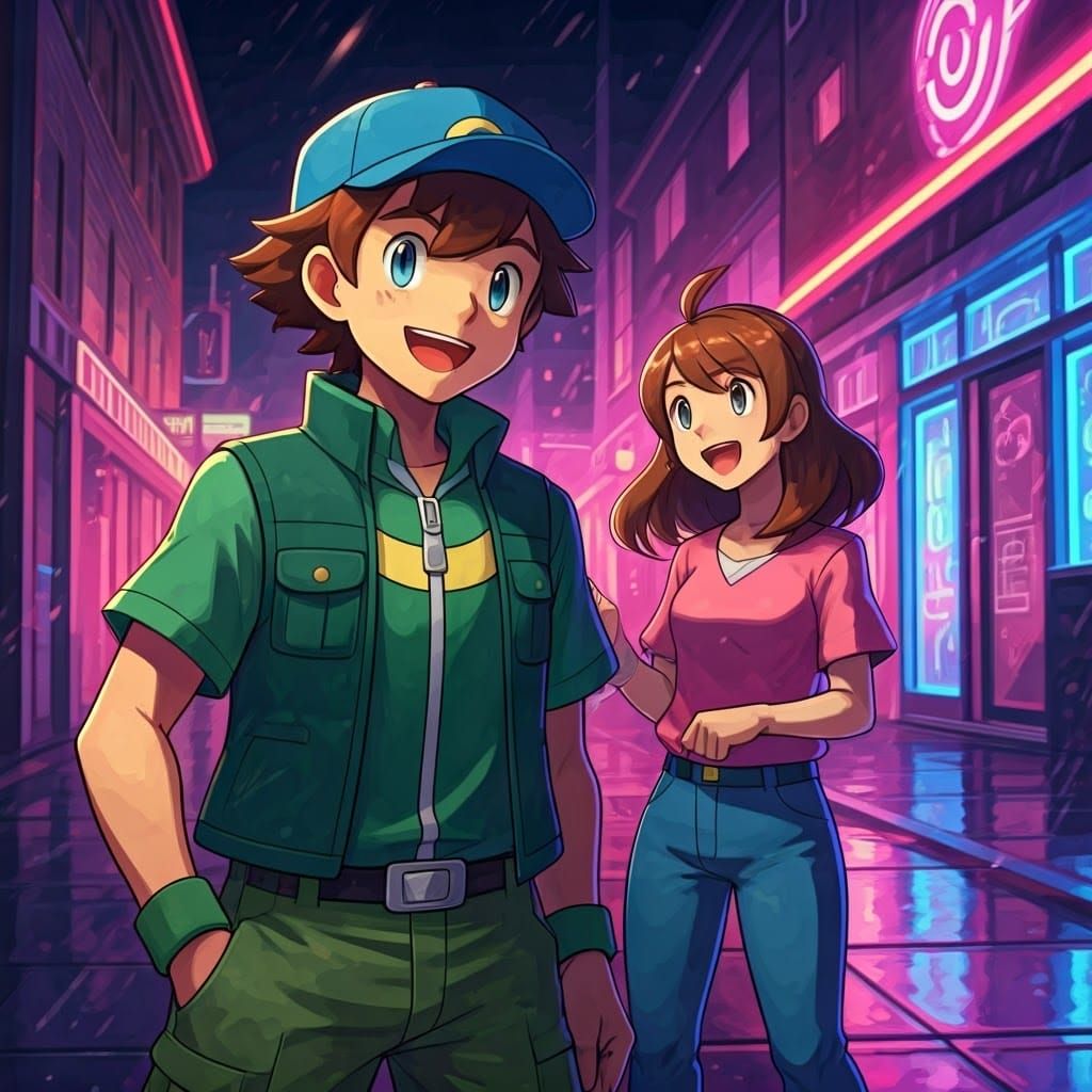 Youthful Pokémon Trainers Outside a Bustling Nightclub