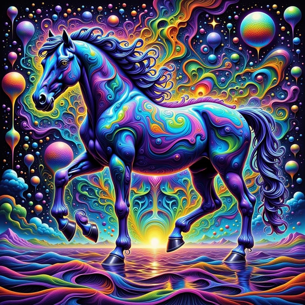 Magical Horse Astral Projection in Psychedelic Fractal Dream...