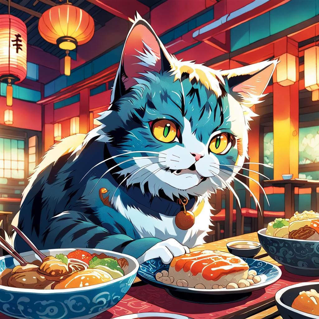 Anime Manga Scan of Cat Eating