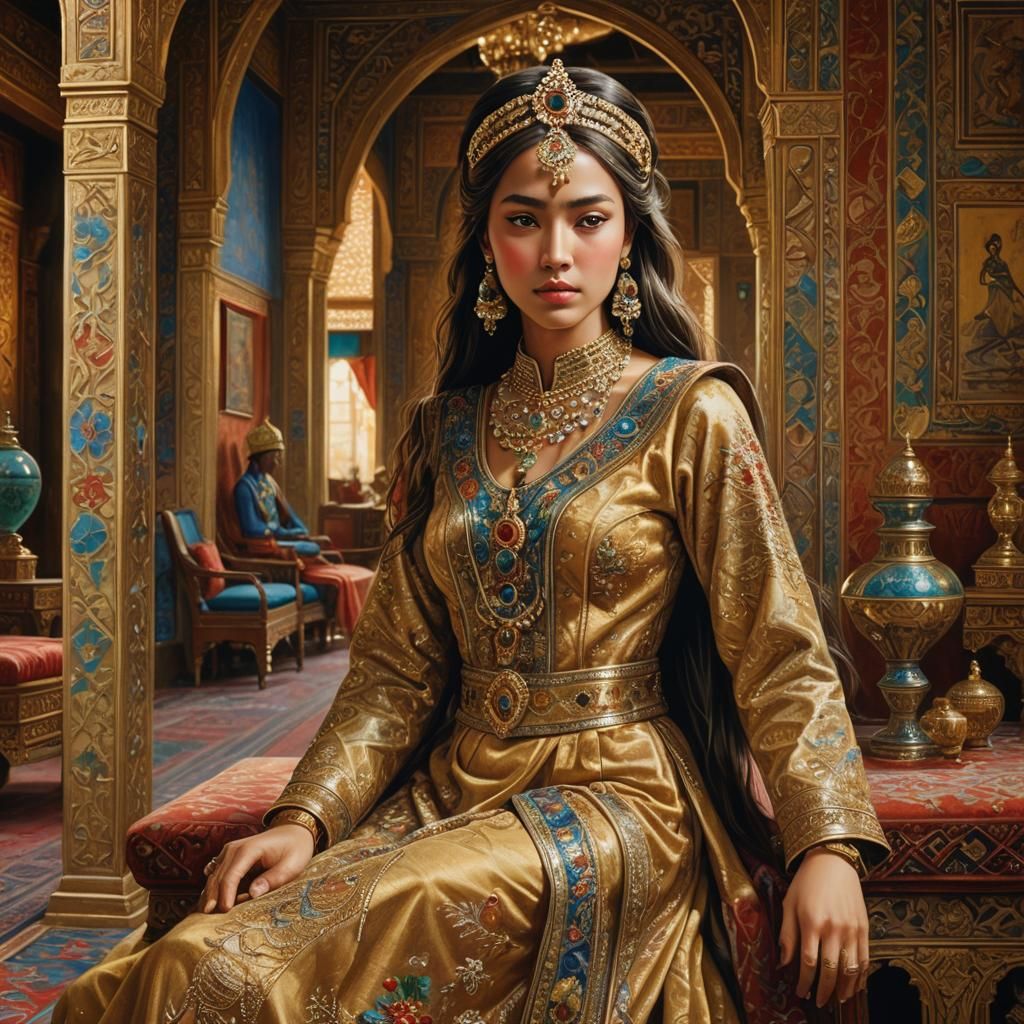 Oriental Princess in Palace: Hyperrealistic Painting