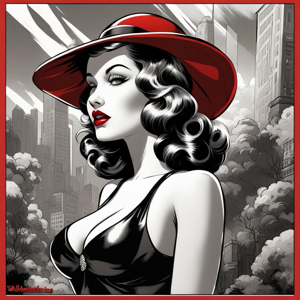 1930s Pinup in Black and White Comic Art