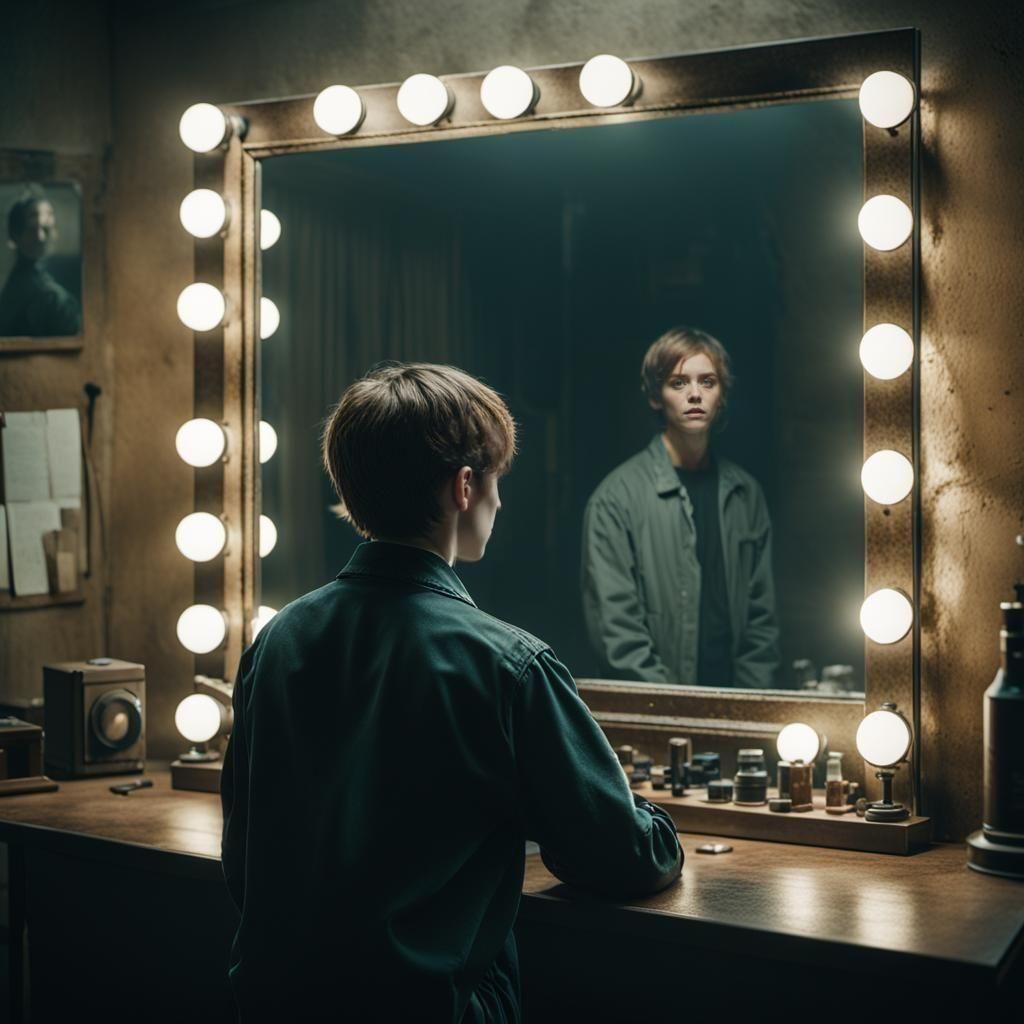 Person Losing Themselves Reflected in a Mirror