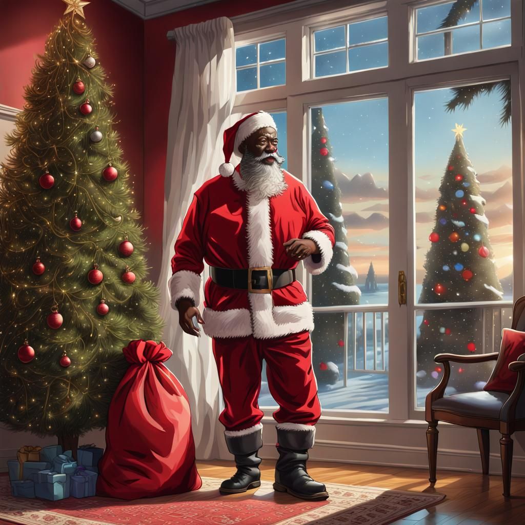 Hyperrealistic Black Santa Tiptoes Through House