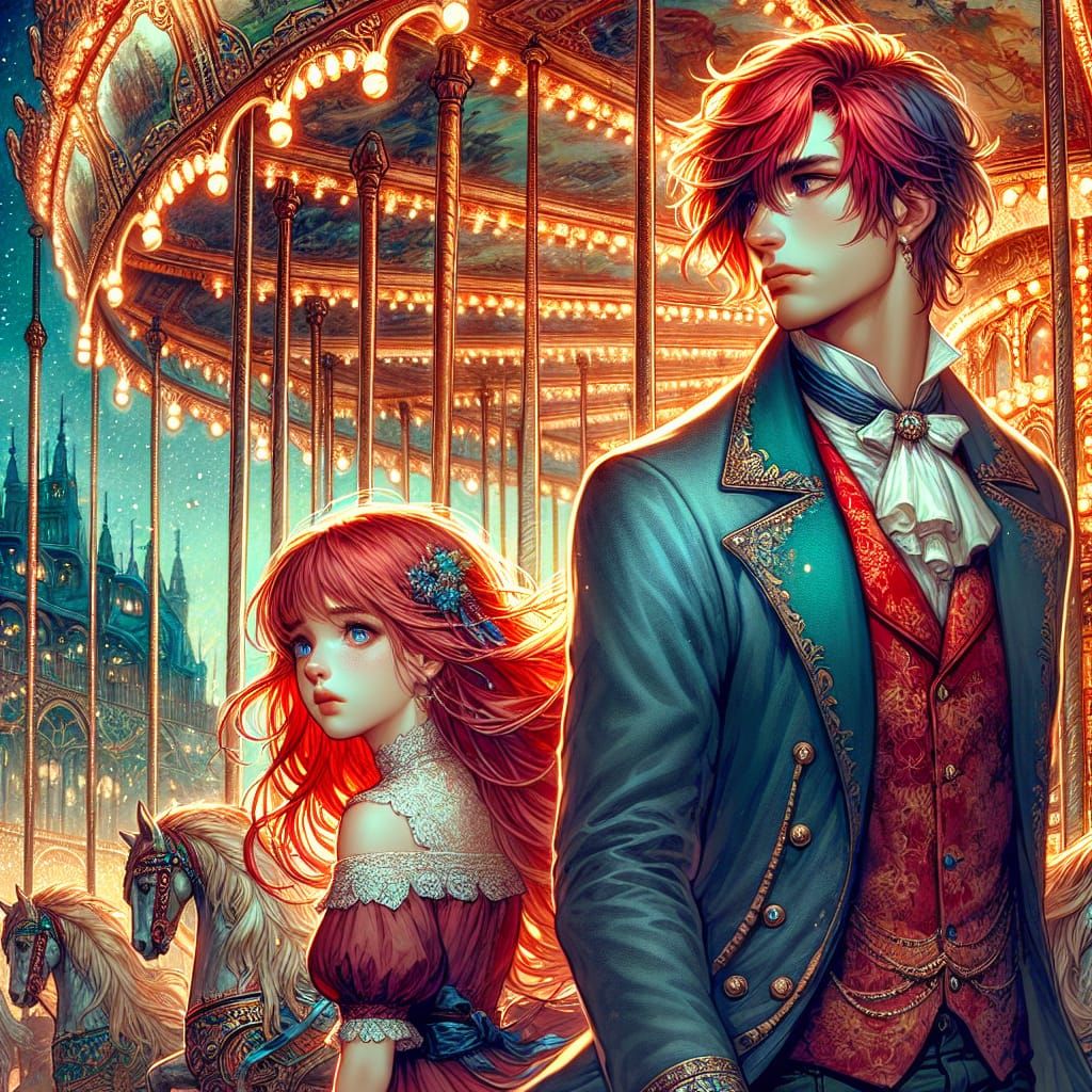 Fantasy Carousel Scene in Matte Painting Style