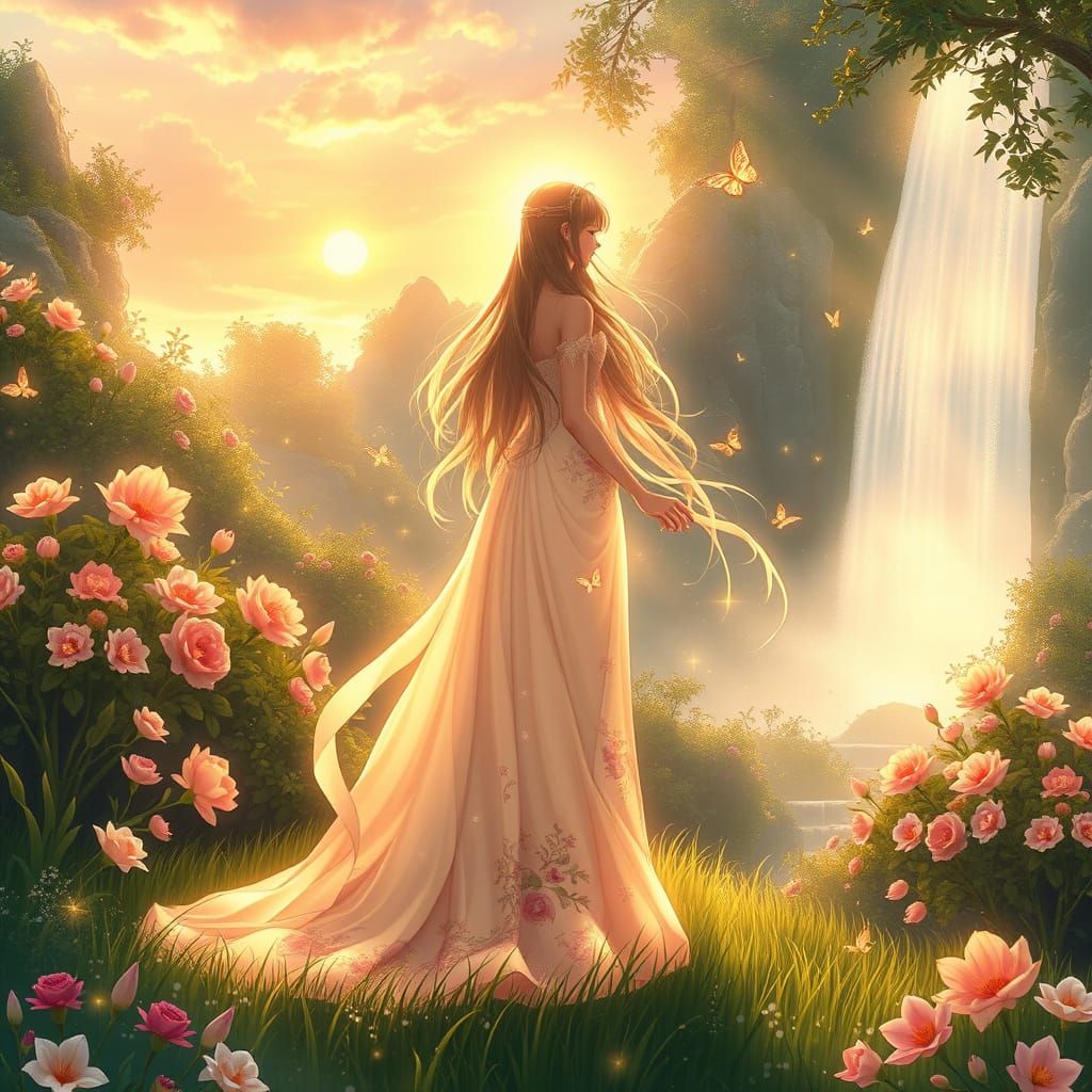 Ethereal Morning Blossom Princess in Whimsical Watercolor St...