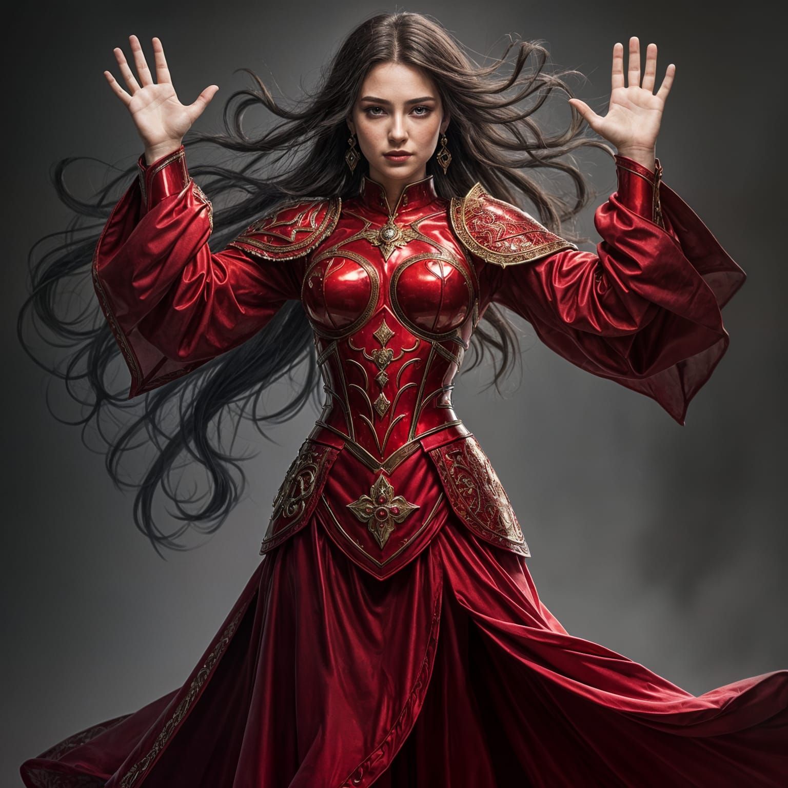 Beautiful Woman in Red Armor Dress