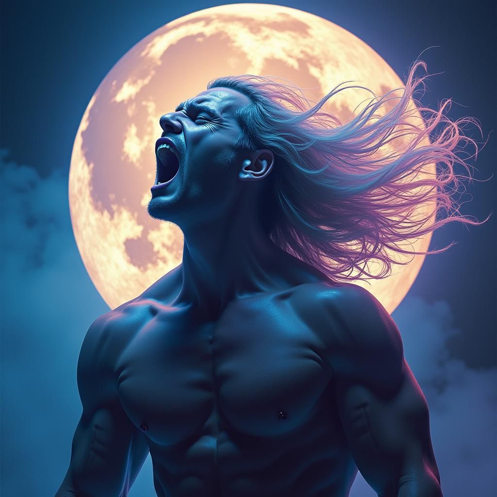 Majestic Man Screaming at the Moon in Noir Style