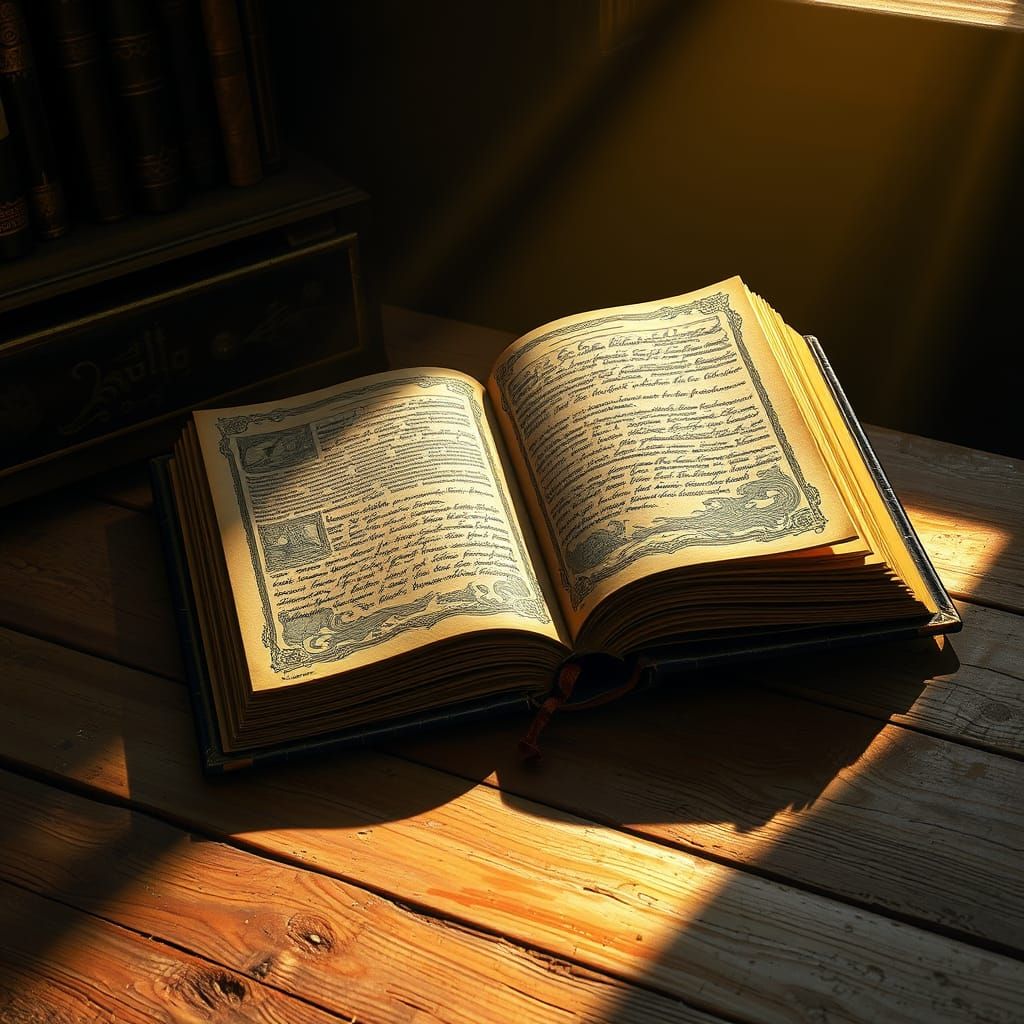 Mystical Medieval Manuscript Illuminated by Golden Light