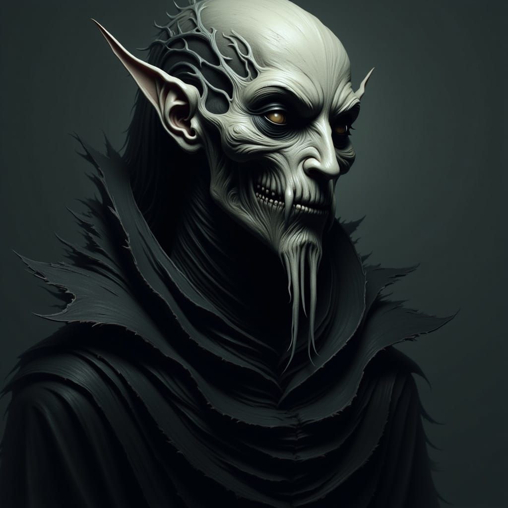 Grim Dark Anime Character in Tattered Attire with Twisted Ma...