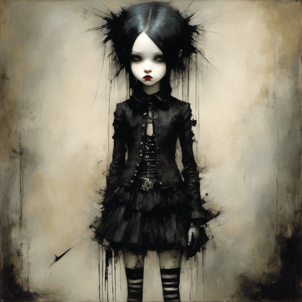 Goth Punk Girl in Whimsical Illustration Style