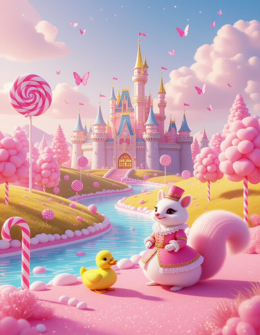 Whimsical Candy Landscape with Cotton Candy Palace