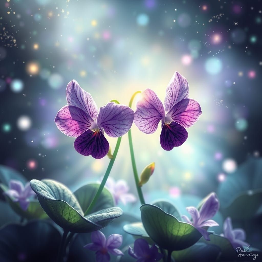 Violets in a Secret Garden: Cosmic Illustration
