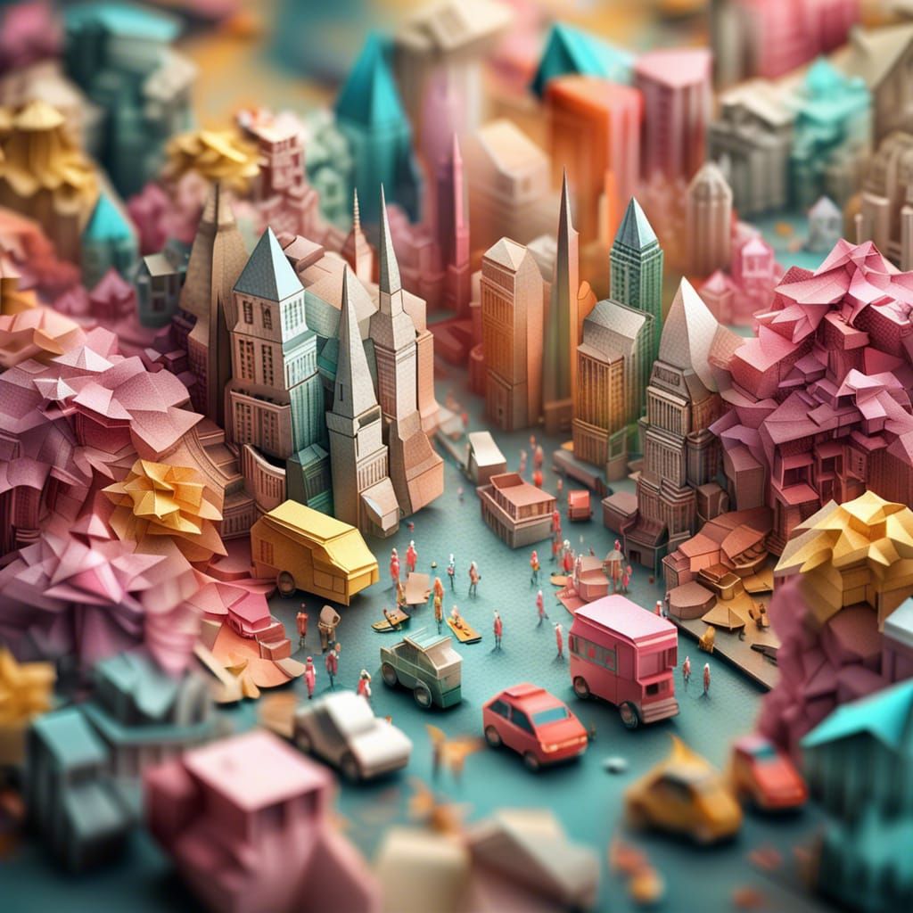 Origami Cityscape in Papercraft Style