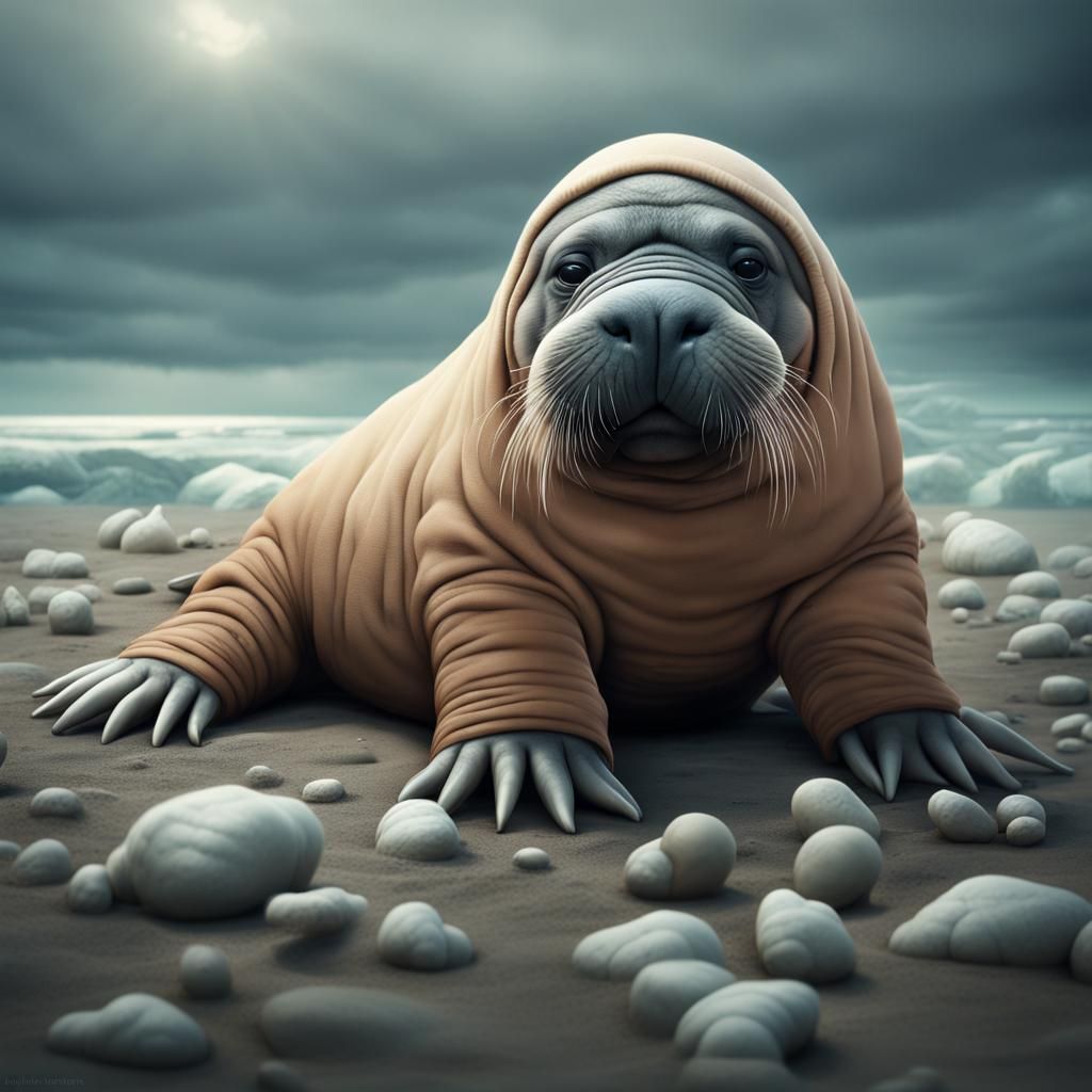 Walrus puppy wearing diapers