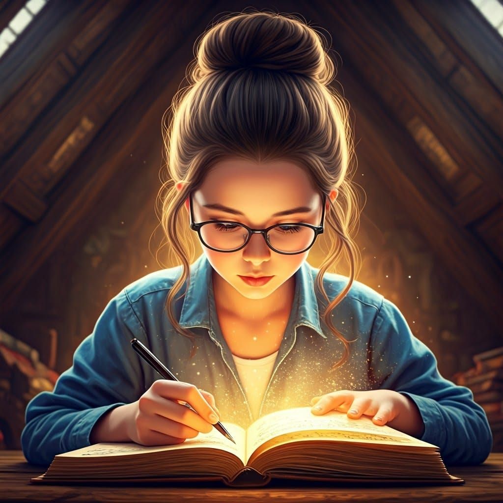 Girl with Diary: Art Nouveau Digital Portrait