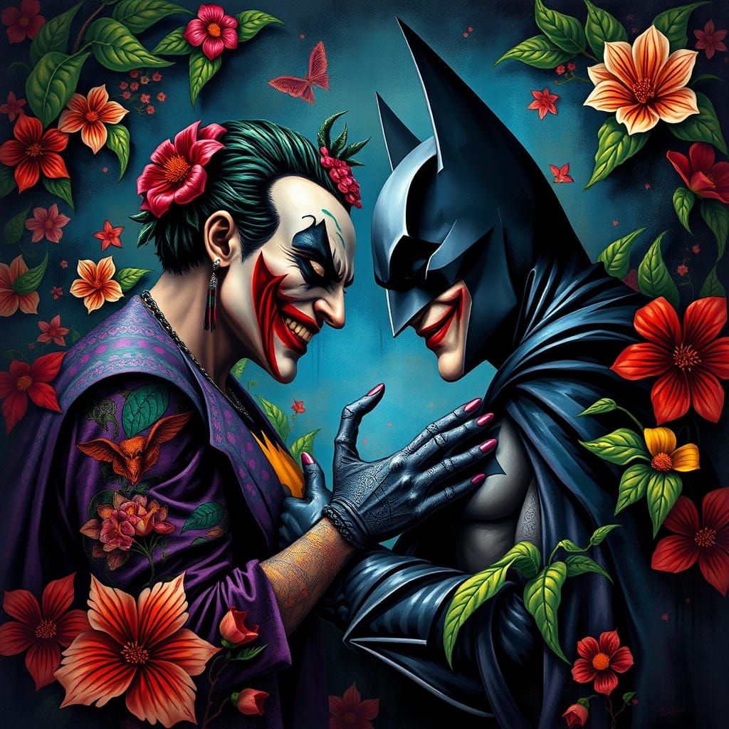 Batman vs the Joker in Vibrant Surrealist Style
