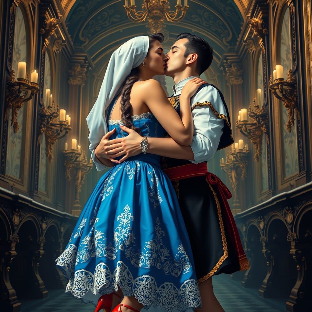 Bavarian Castle Kissing Scene in Versace Underwear