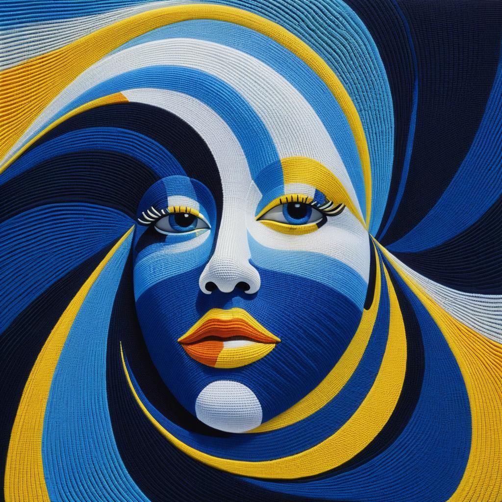 Abstract Face in Geometric Needlepoint Style