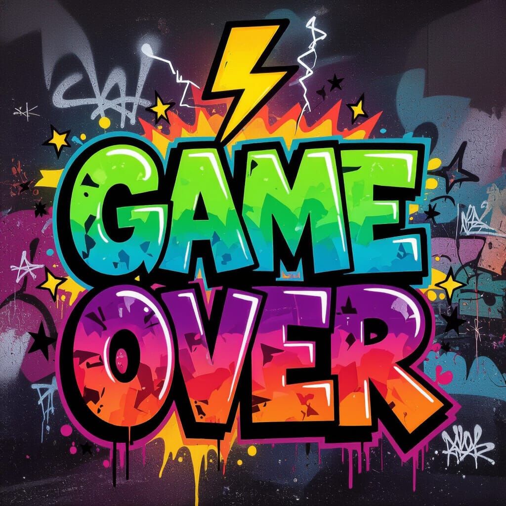 Vibrant Graffiti 'GAME OVER' with Neon Colors & Lightning Bo...