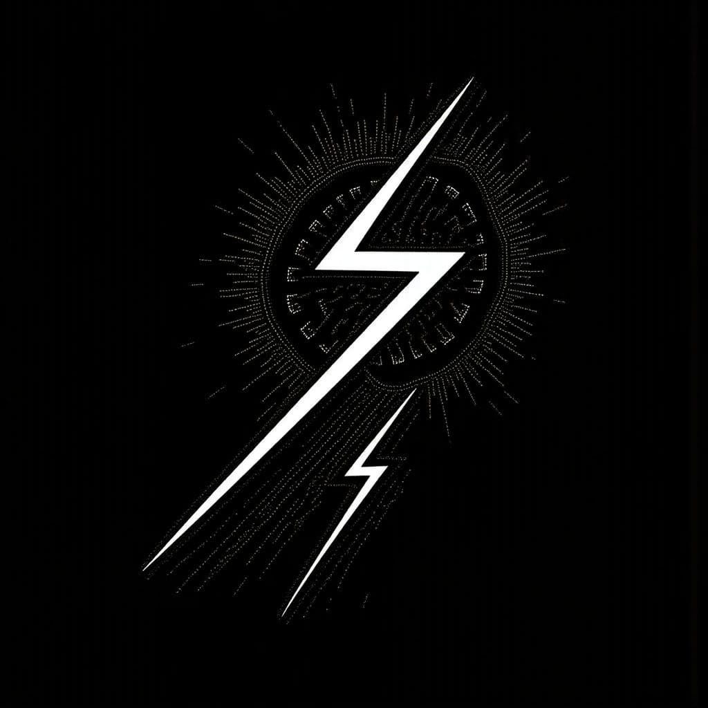 Diagonal White Lightning Strike on Black