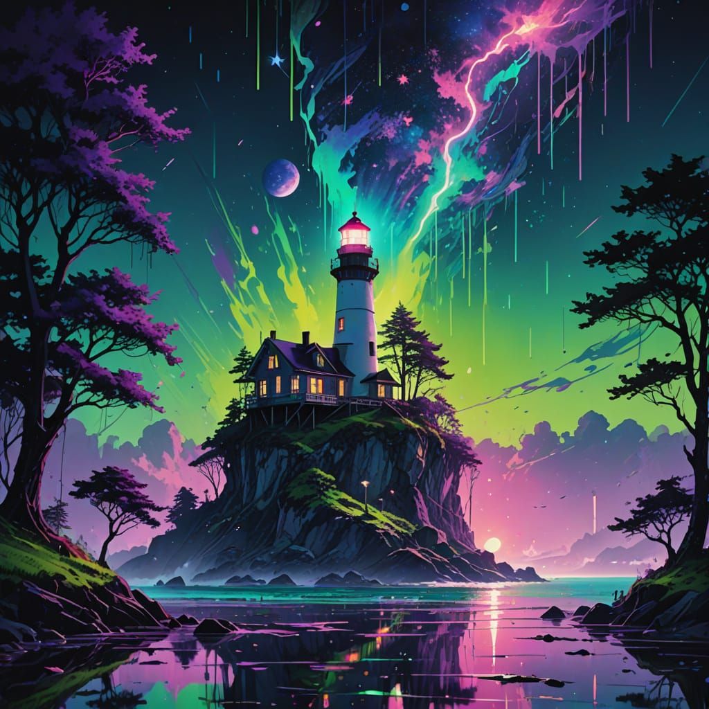 Purple Galaxy Dripping into Neon Green World