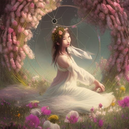 Dream-catcher in Floral Circle: Digital Art