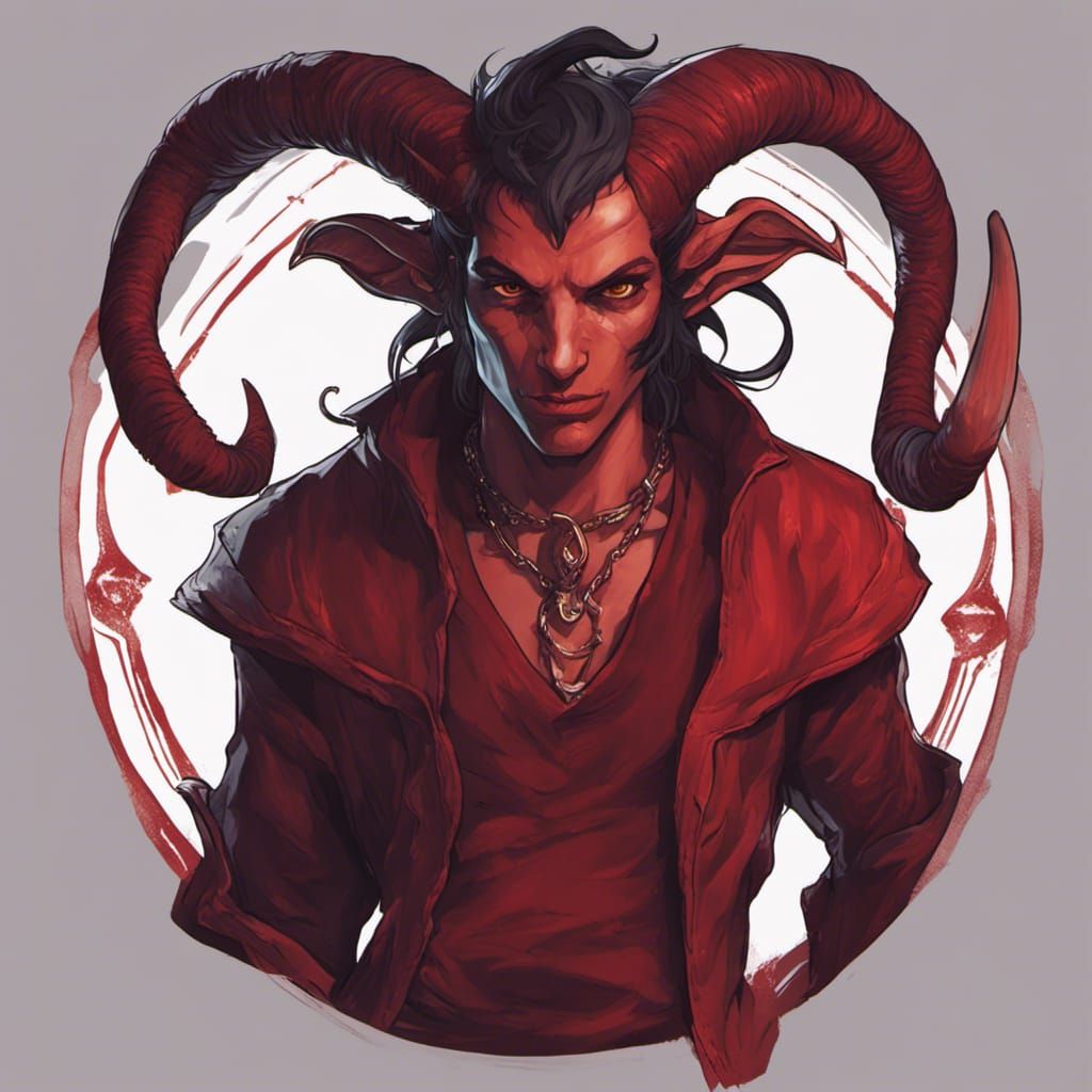 Crimson Tiefling Character with Obsidian Eyes