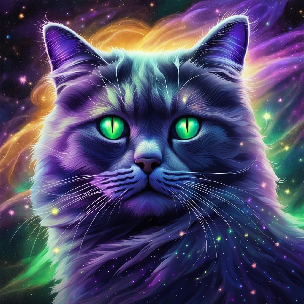Cosmic Cat on Nebula in Surrealist Style