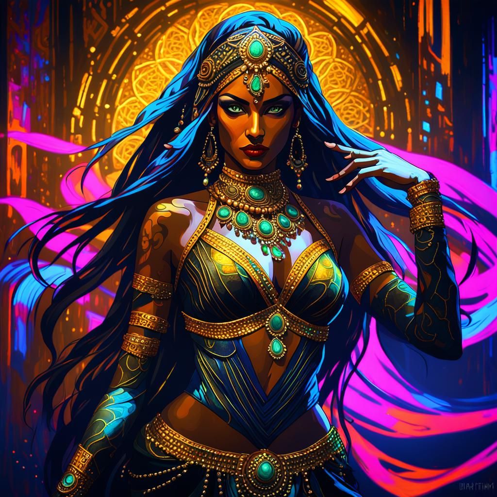 Cyberpunk Belly Dancer in Neon Lights