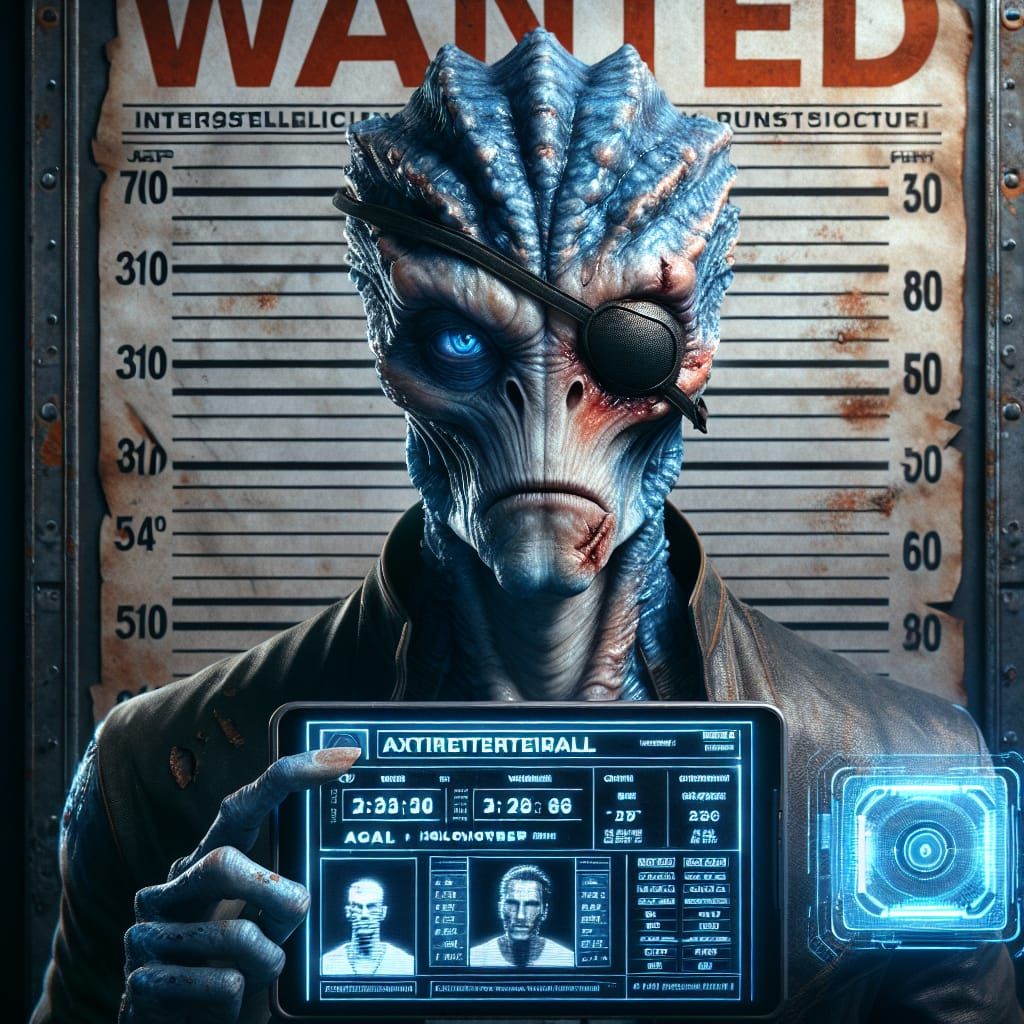 Alien Criminal Wanted Poster in Digital Matte Painting Style