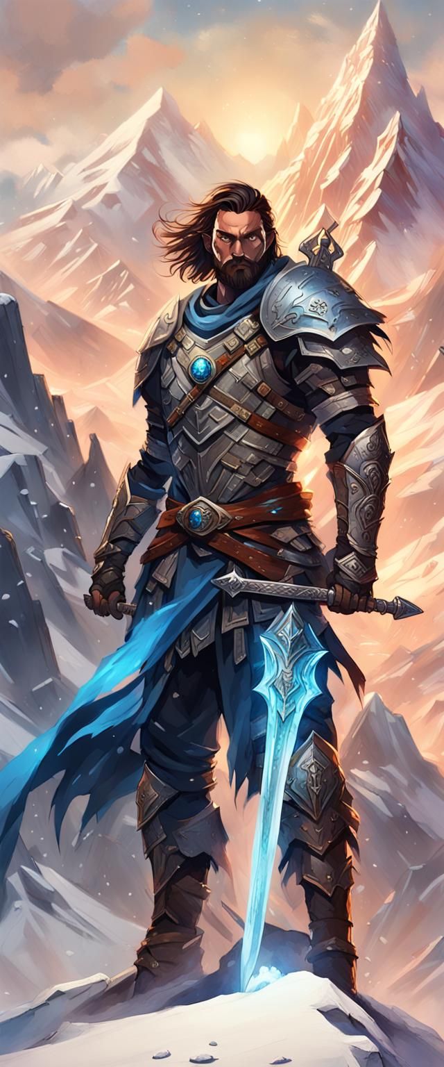 Warrior on Mountain Peak in Digital Fantasy Art