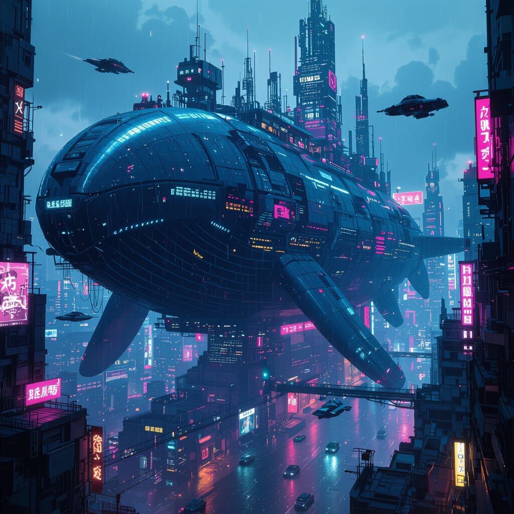 Cyberpunk City on Space Whale