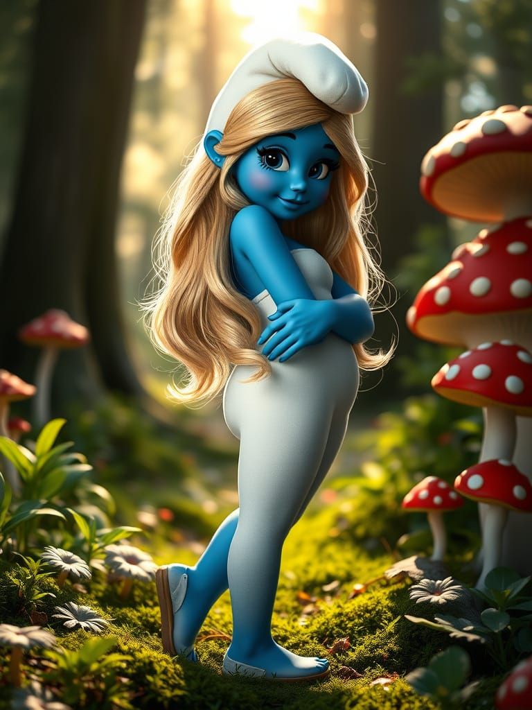 Curvy Smurfette in Magical Forest, Cinematic Photography