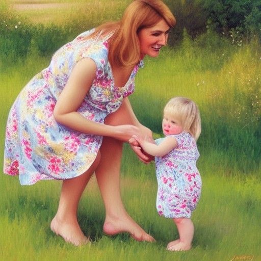 Mother and Baby in Floral Dress, Gurney Style