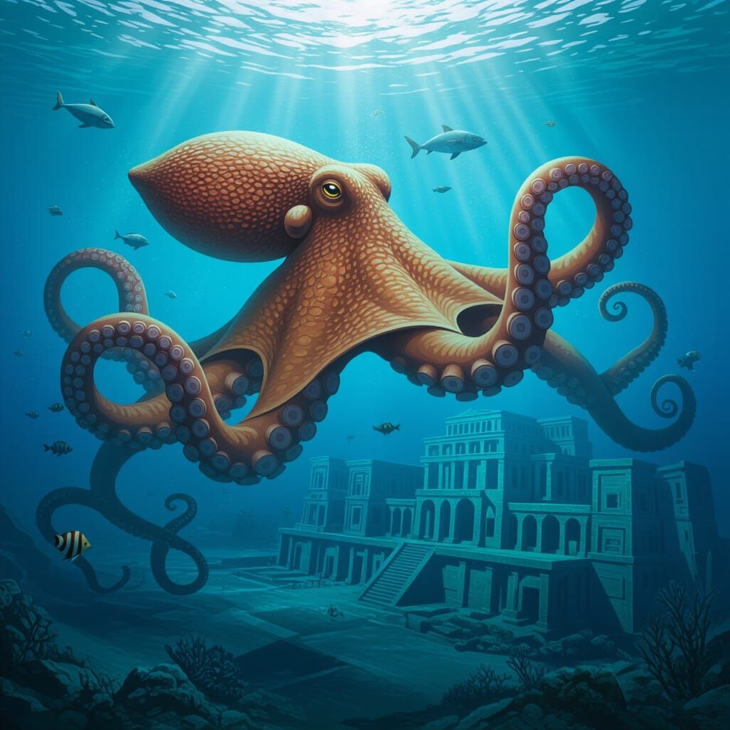 Giant Octopus Over Sunken Atlantis
