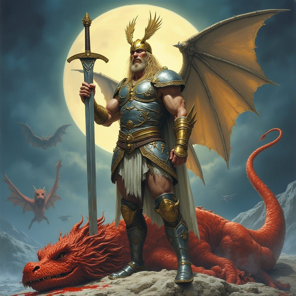Sigurd: Norse Warrior Victorious Over Dragon
