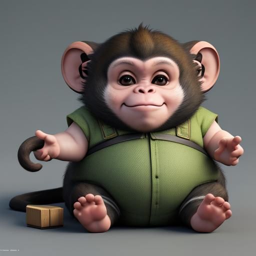 Chibi Fat Monkey in 3D Anime Art