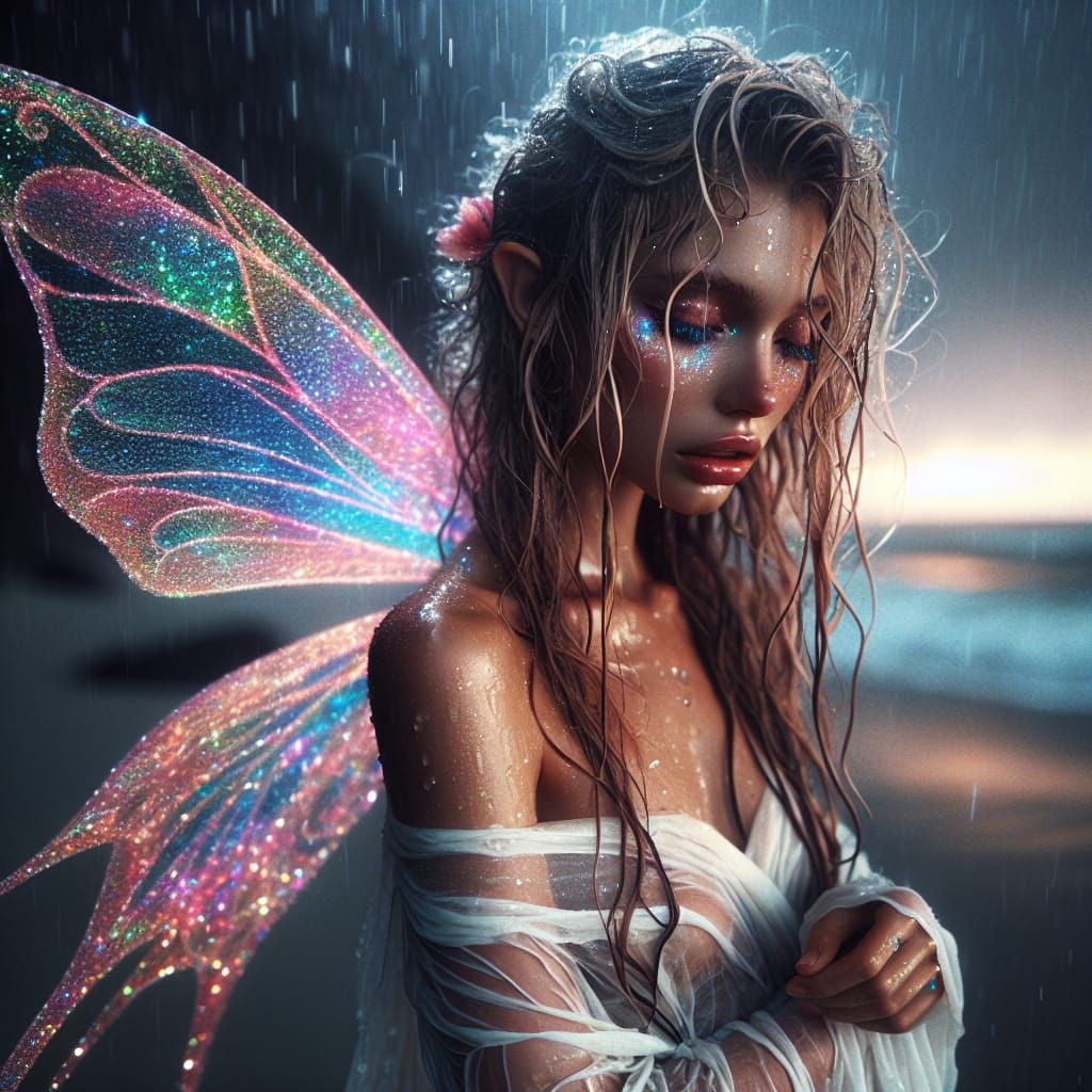 Sorrowful Fairy Portrait at Sunset in Hyperrealism