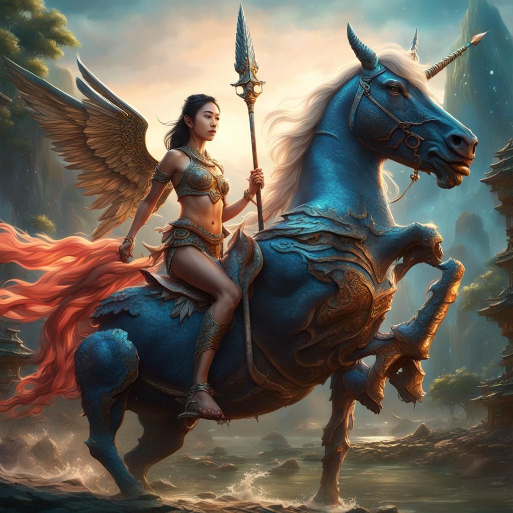 Winged Unicorn Rider: Fantasy Concept Art