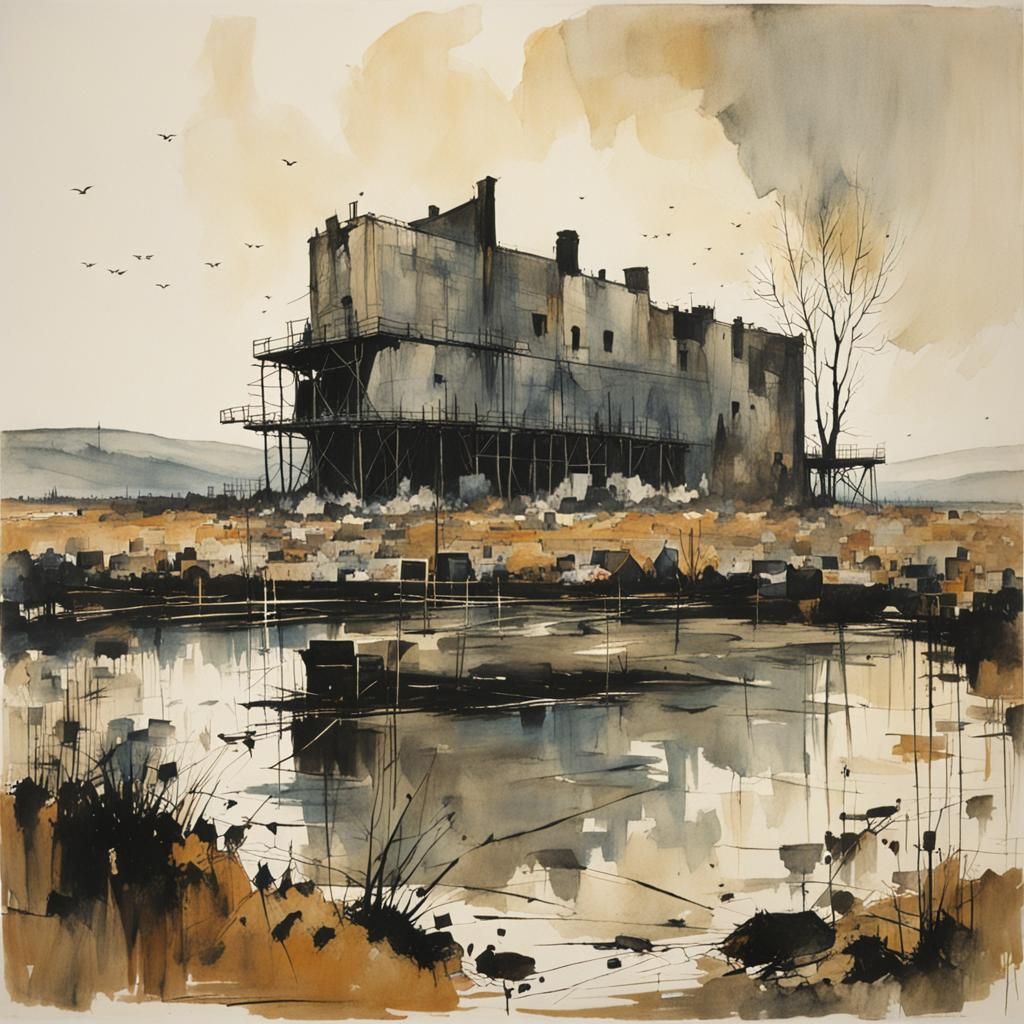 Evocative Landscape in Mixed Media Style